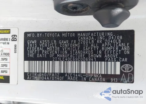 2009 Toyota Matrix S из США, поврежденный, VIN 2T1LE40E69C006941